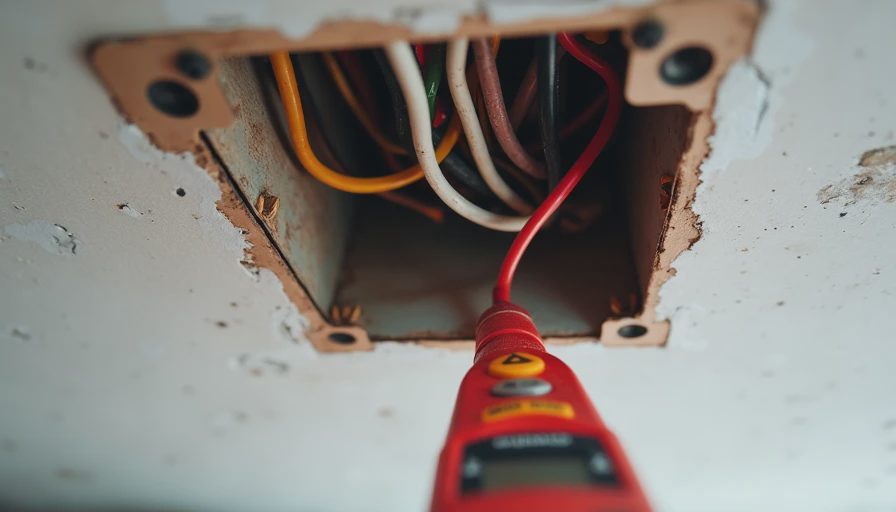 Safe power verification before working on wires Properly isolated electrical box before fixture replacement