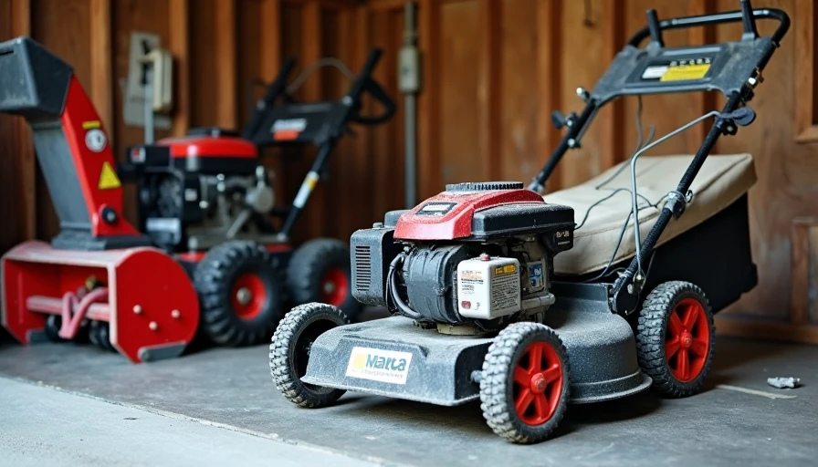Winterized lawn mower properly stored in garage