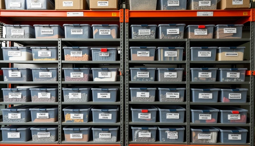 Categorized and labeled hardware storage bins