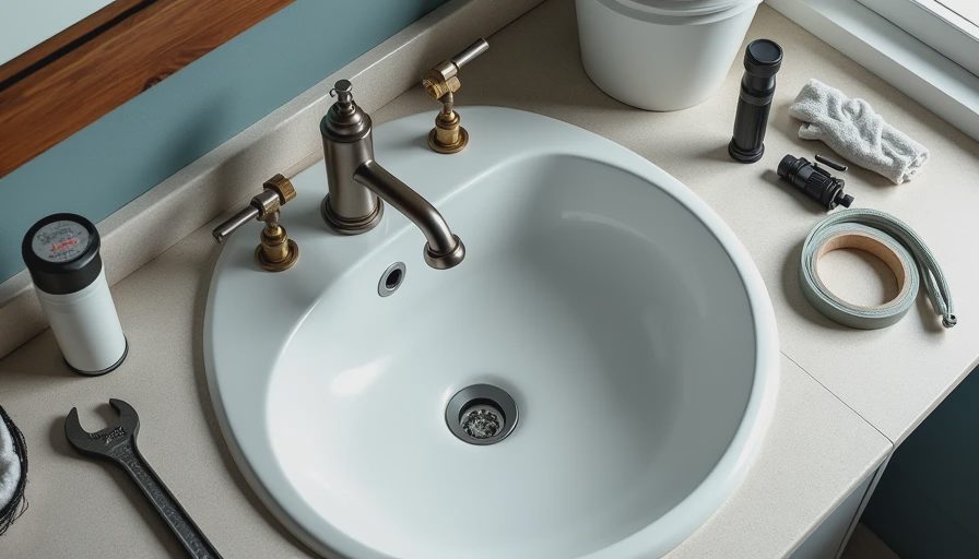 Complete tool and material layout for faucet replacement Tools and new faucet parts prepared for installation